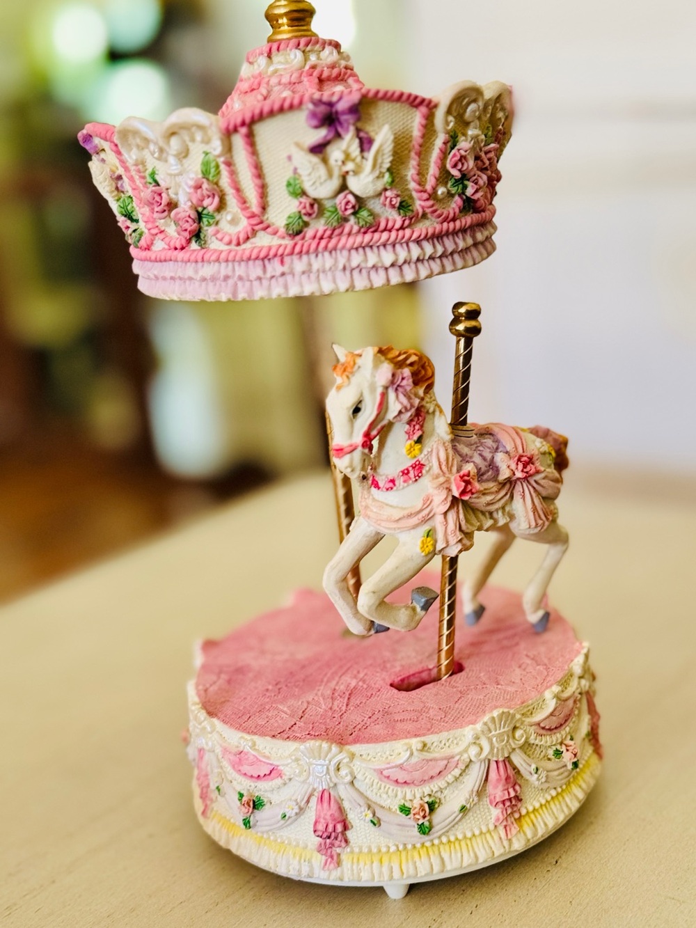 Pink Carousel Music Box Decorative Accent by